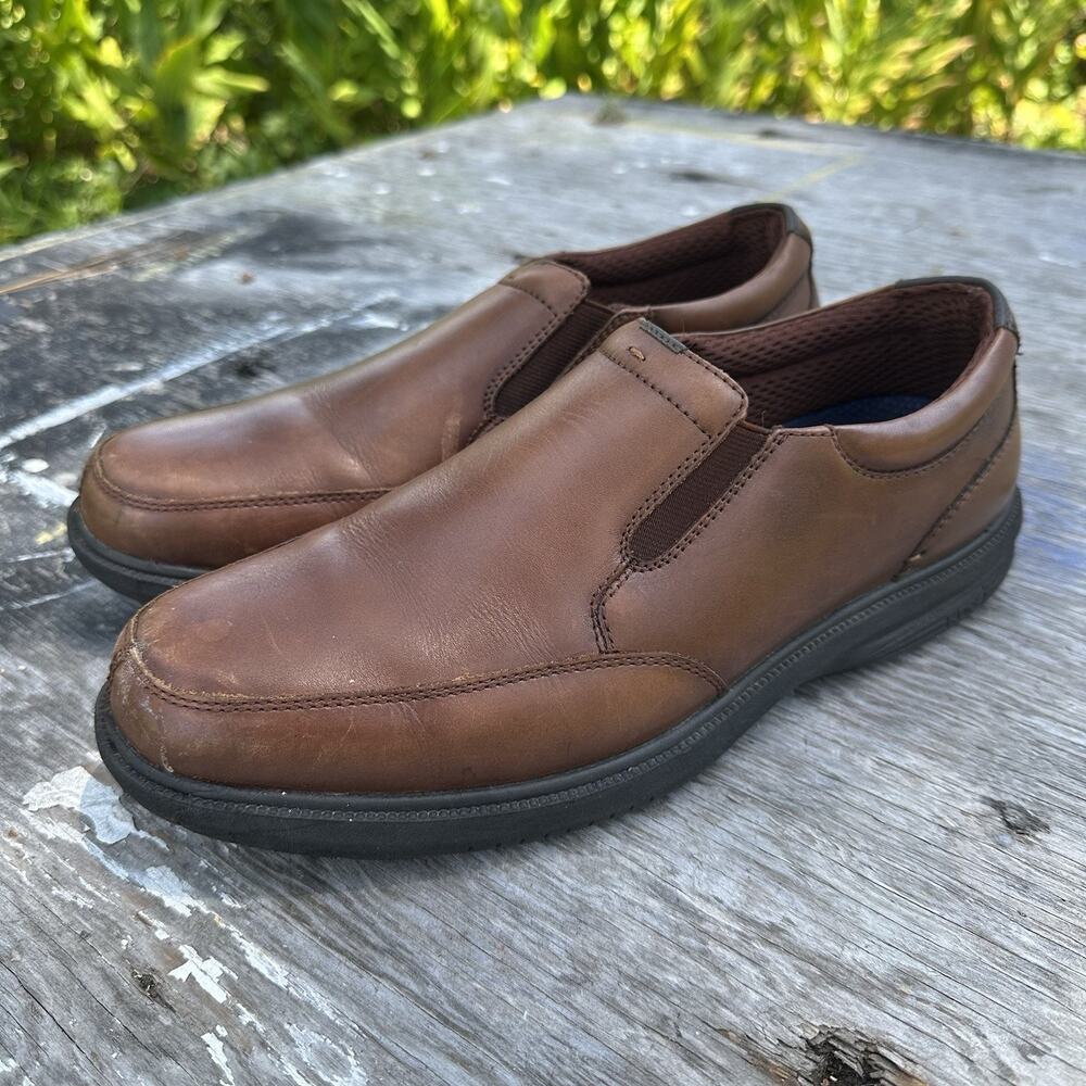 Nunn Bush Mens 8.5 W Calgary Wide Leather Slip On Moc Toe Loafers Brown 750